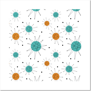 Atomic Age Turquoise Orange Franciscan Starburst Mid Century Pattern Posters and Art